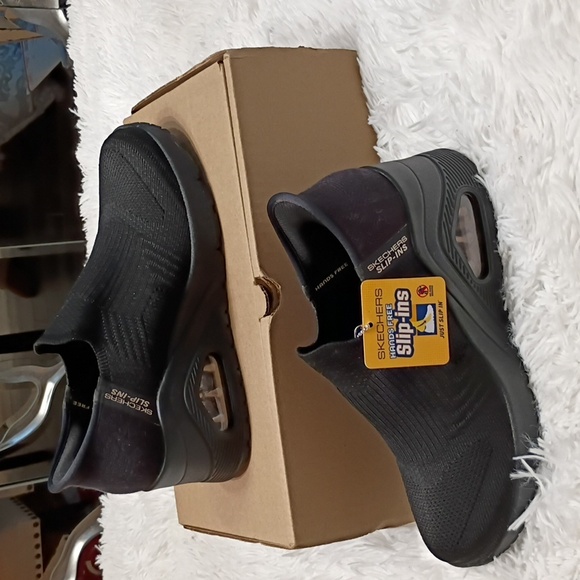 New Skechers Womens Uno Wedge - Kickin' Knit Hands Free Slip-ins Sneakers Black - Picture 2 of 16